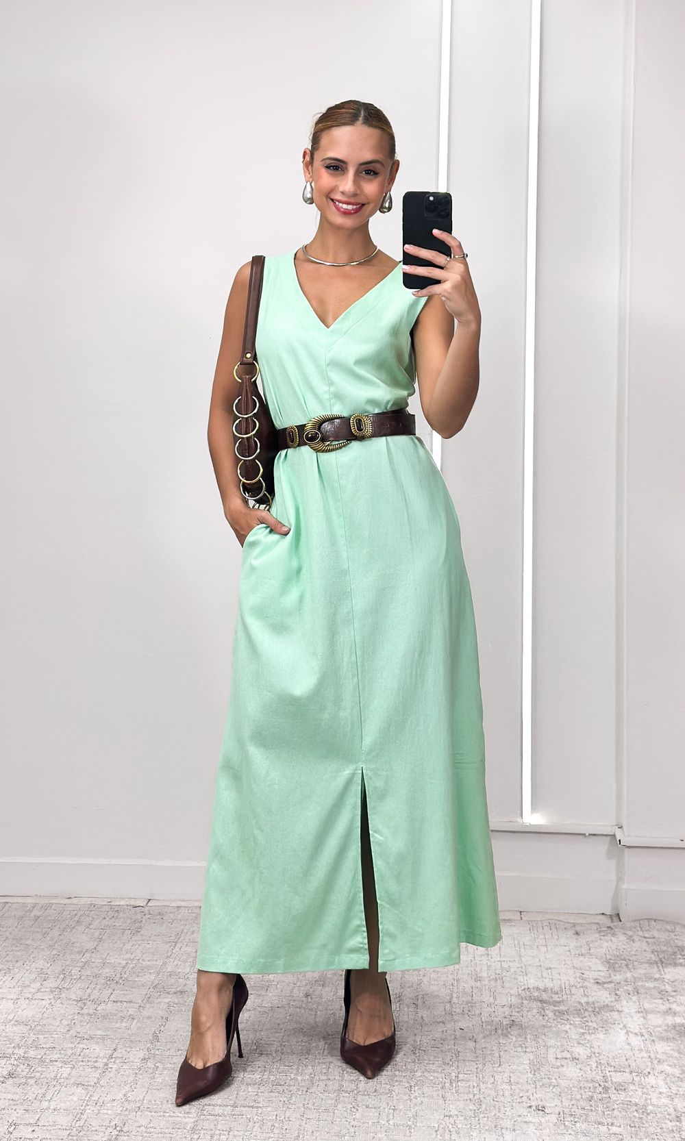 Vestido Reto Decote V Hilary - Verde Claro - Jack Modas, Moda Feminina e Acessórios 