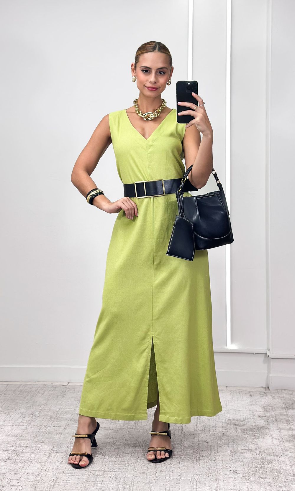 Vestido Reto Decote V Hilary - Verde Folha - Jack Modas, Moda Feminina e Acessórios 