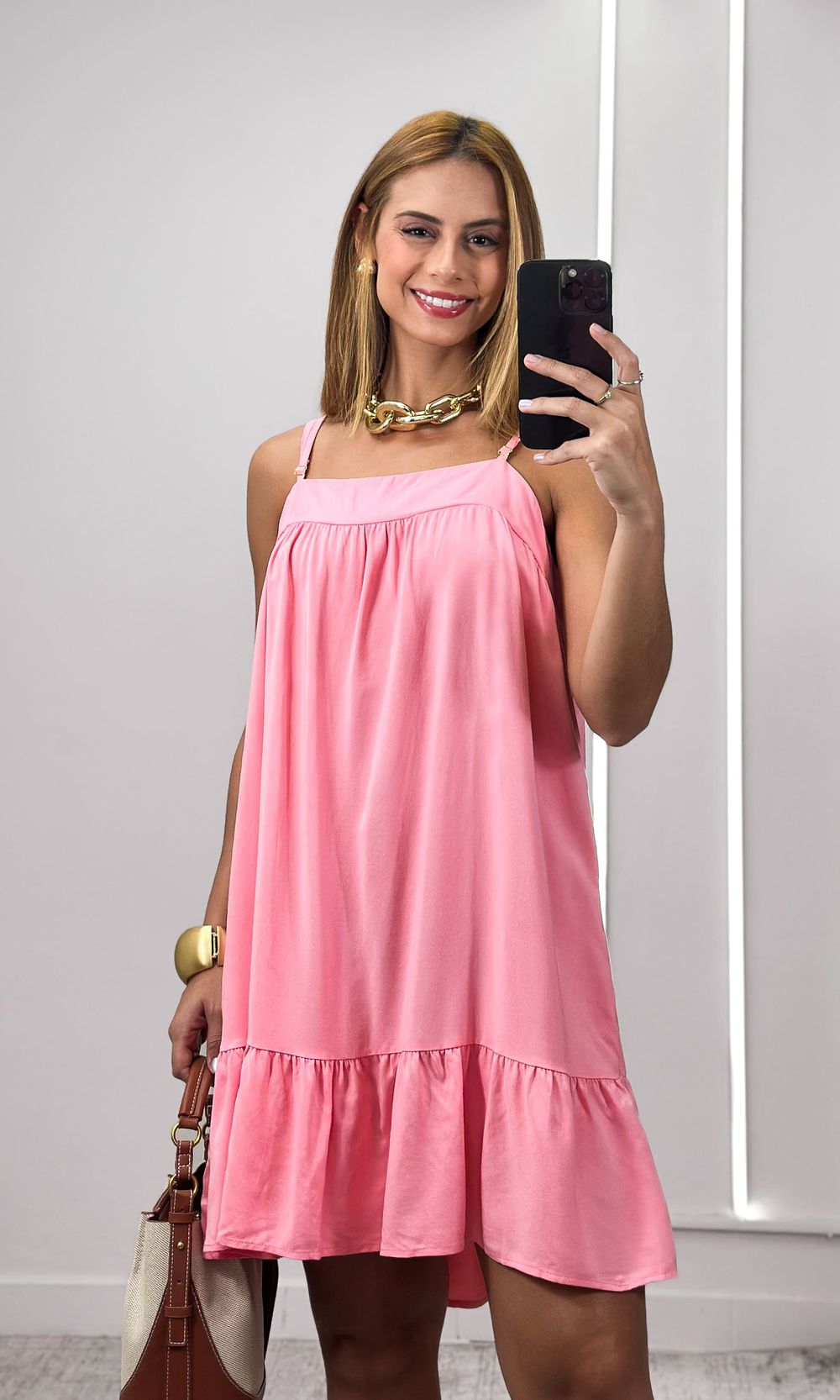Vestido Viscolinho Reto - Rosa Blush - Jack Modas, Moda Feminina e Acessórios 