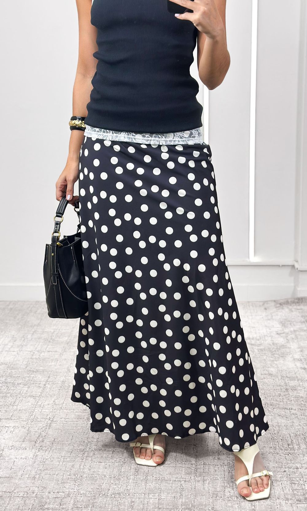 Saia Evase Elástico Poá Médio - Preto/Branco - Jack Modas, Moda Feminina e Acessórios 