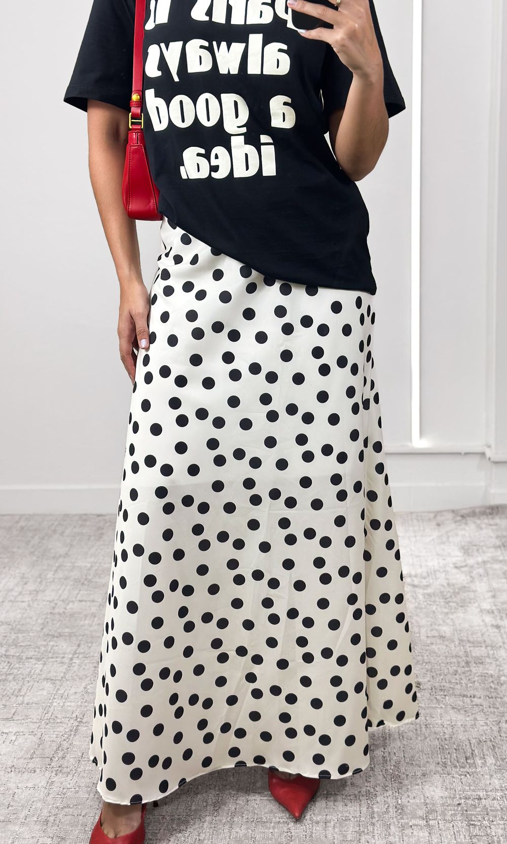 Saia Evase Elástico Poá Médio - Off/Preto - Jack Modas, Moda Feminina e Acessórios 
