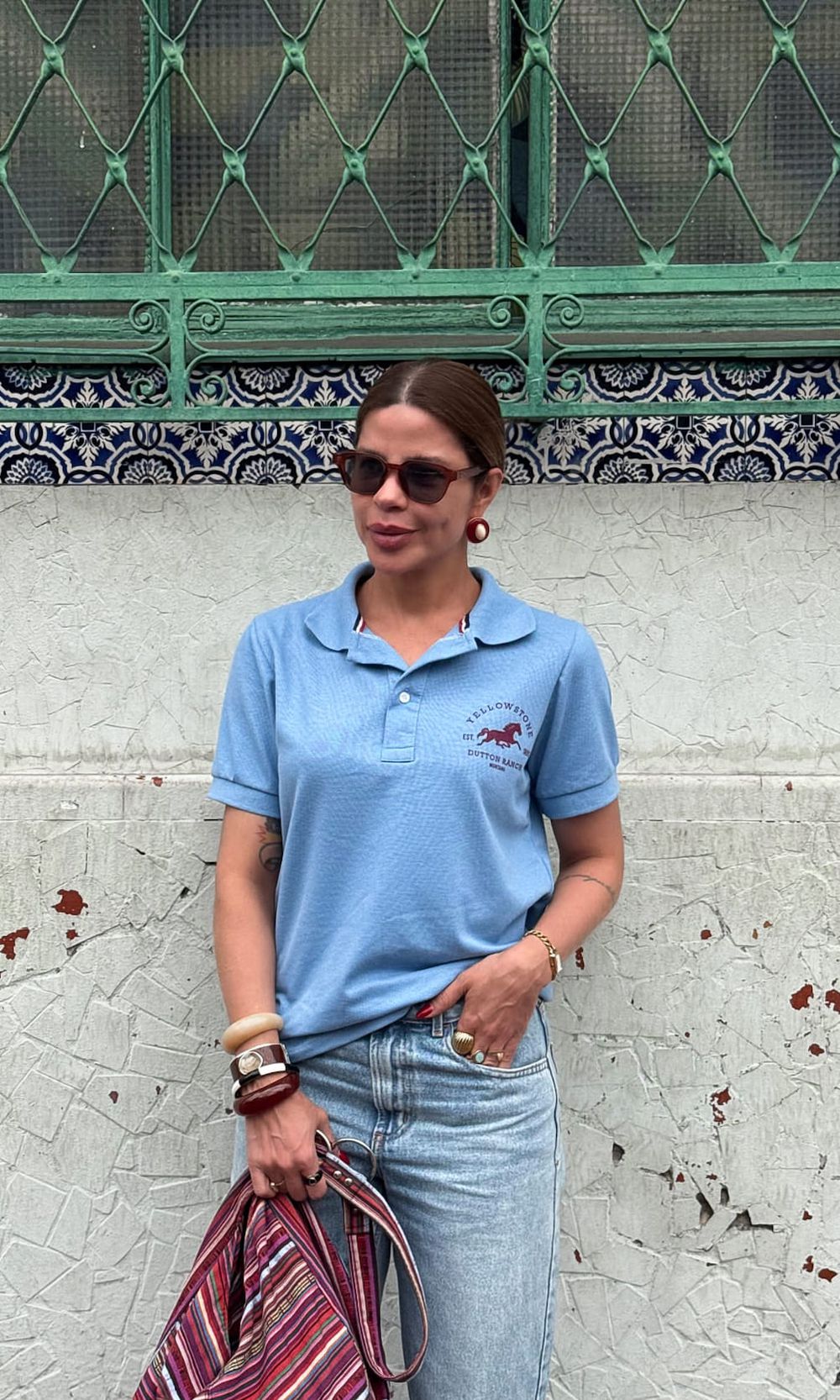 Blusa Polo Louise - Azul Bebê/Bordô