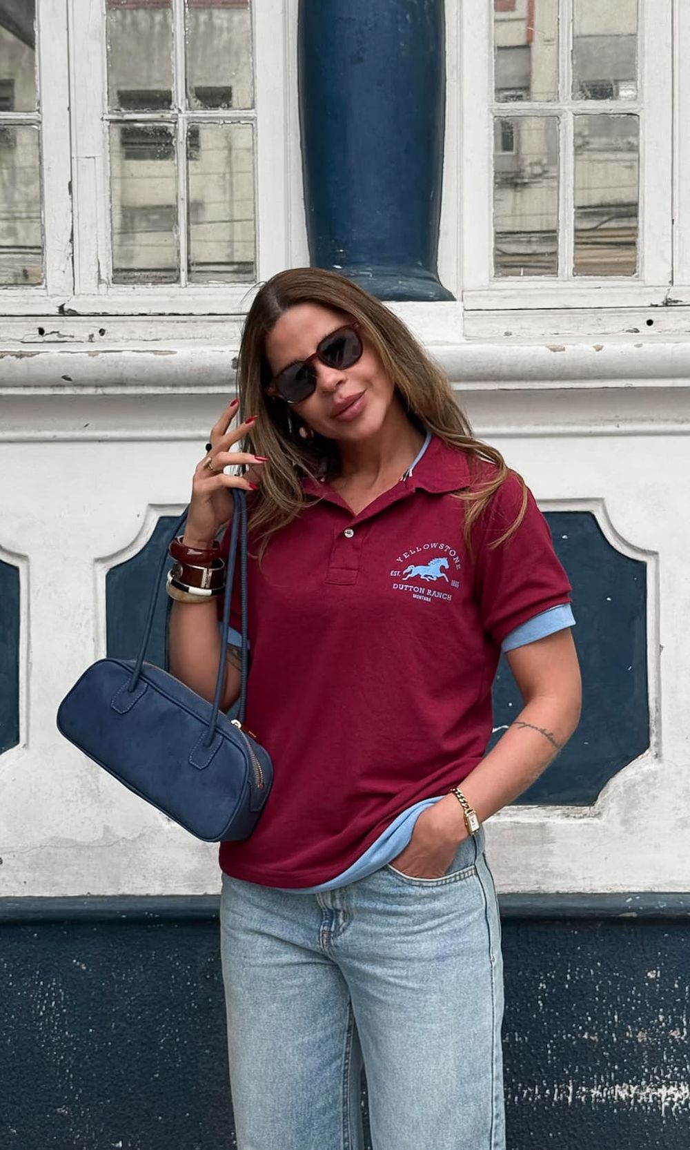 Blusa Polo Louise - Bordô/Azul Bebê - Jack Modas, Moda Feminina e Acessórios 