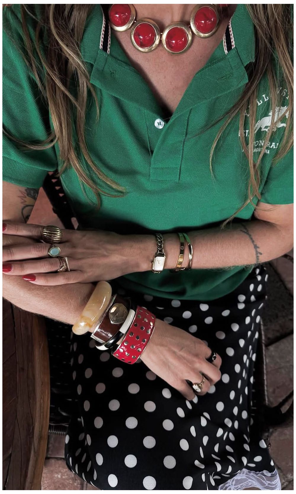 Blusa Polo Louise - Verde Escuro/Branco - Jack Modas, Moda Feminina e Acessórios 