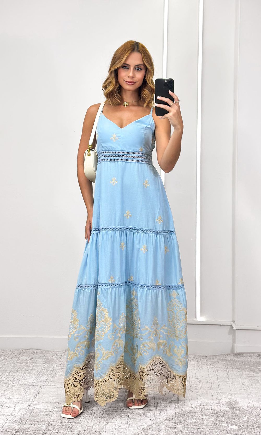 Vestido Evase Barra Guipir - Azul Candy - Jack Modas, Moda Feminina e Acessórios 