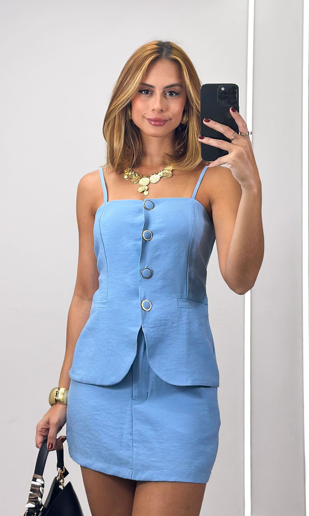 Conjunto Colete e Short Saia Laura - Azul Candy