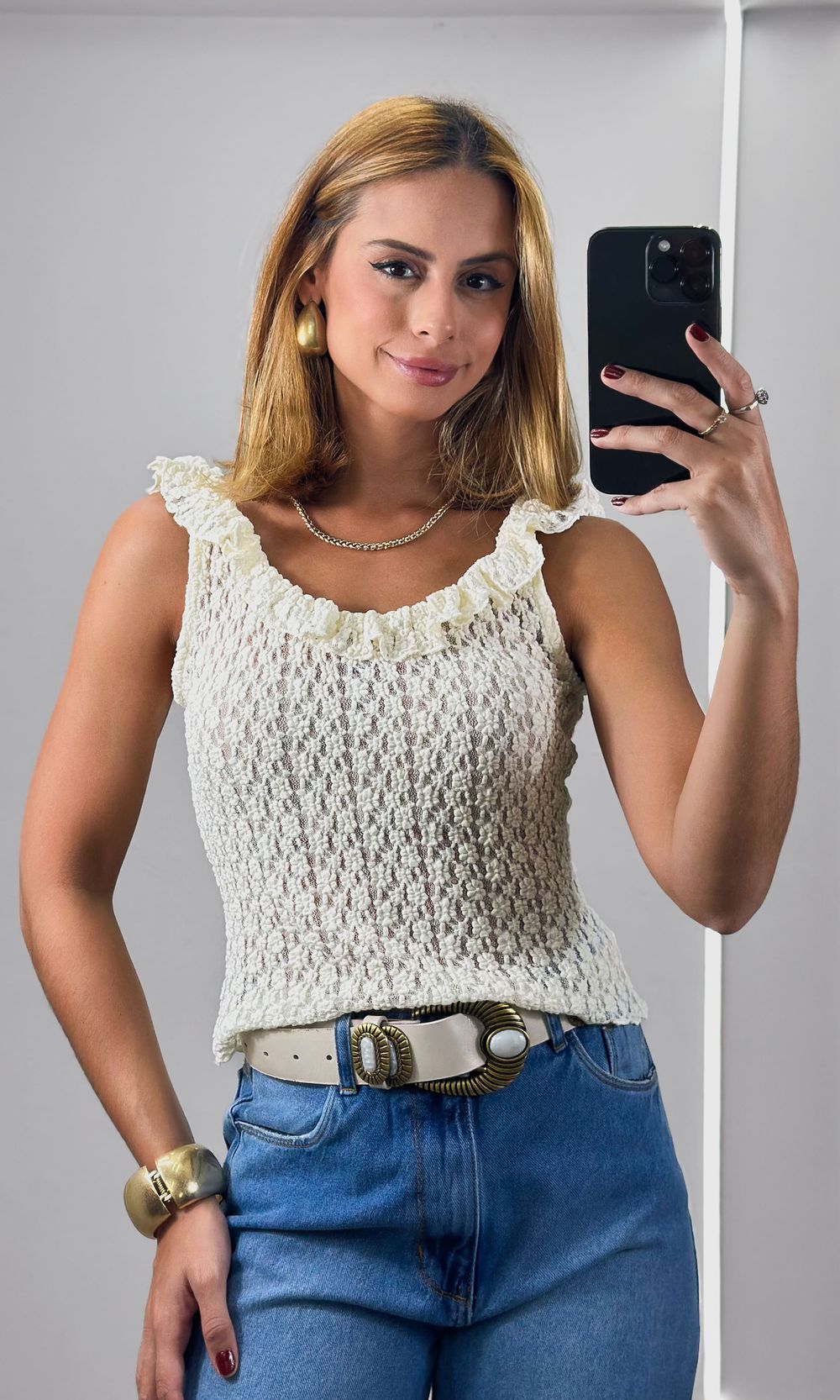Regata Renda Decote Redondo - Off - Jack Modas, Moda Feminina e Acessórios 