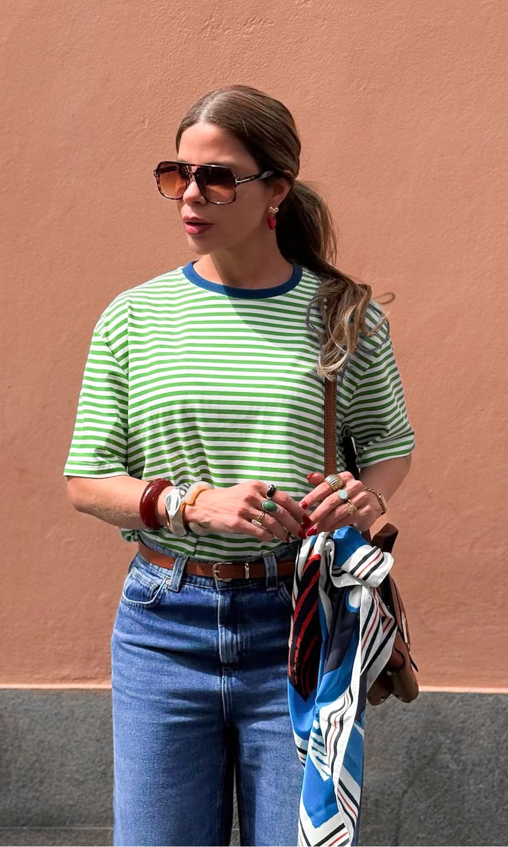 Camiseta Listra Fina Gola Azul - Verde/Branco - Jack Modas, Moda Feminina e Acessórios 