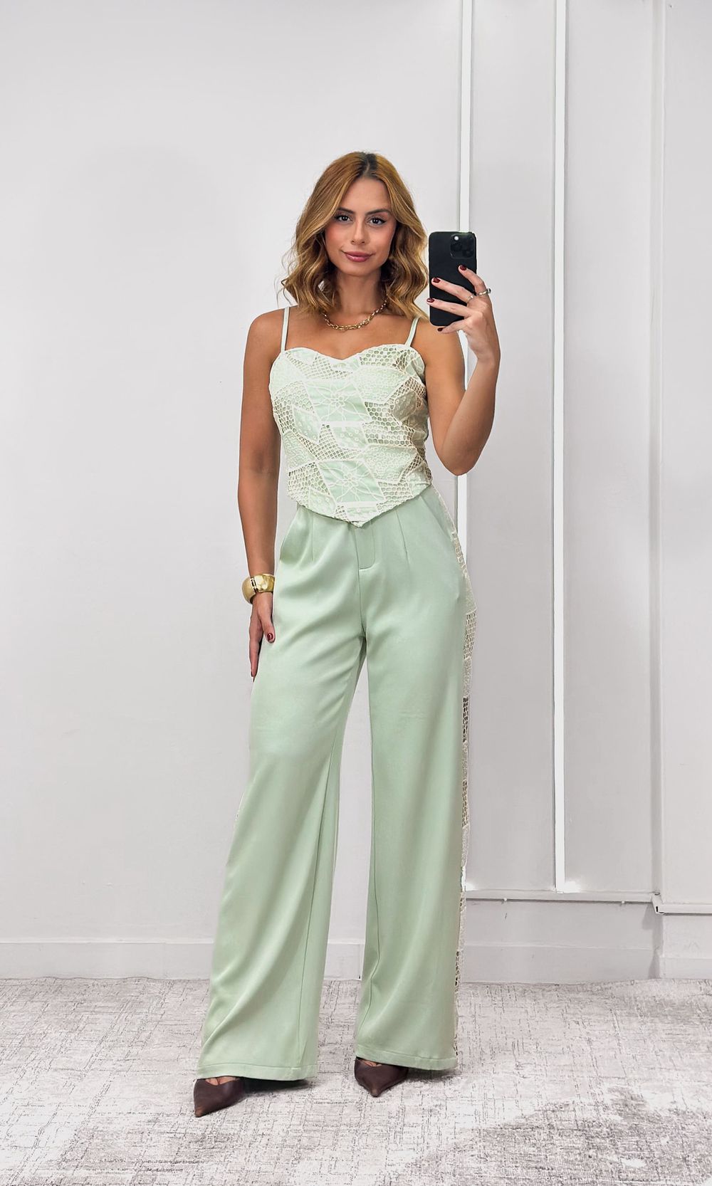 Conjunto Blusa e Calça Guipir Lateral - Verde Clar... - Jack Modas, Moda Feminina e Acessórios 