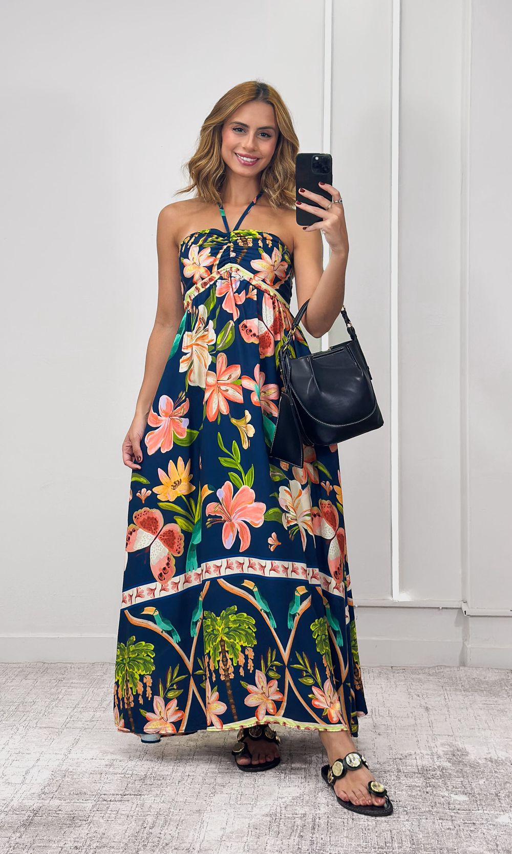 Vestido Decote Franzido Estampado - Azul Marinho/V... - Jack Modas, Moda Feminina e Acessórios 