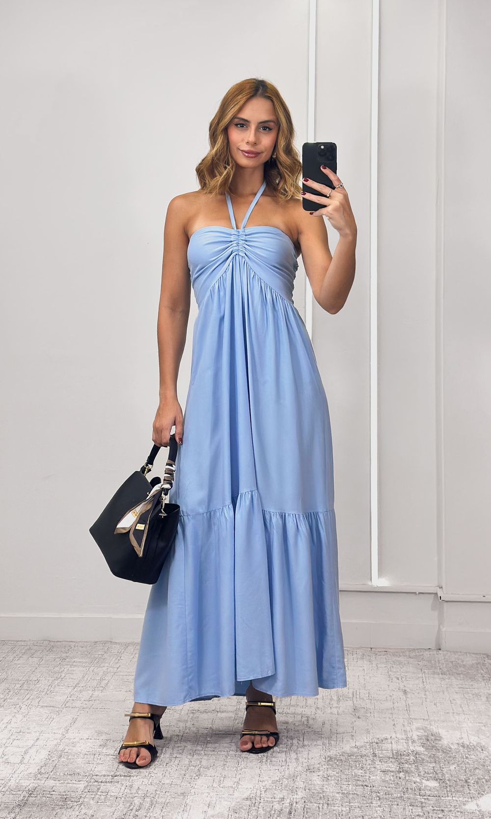 Vestido Frente Única Franzida - Azul Candy