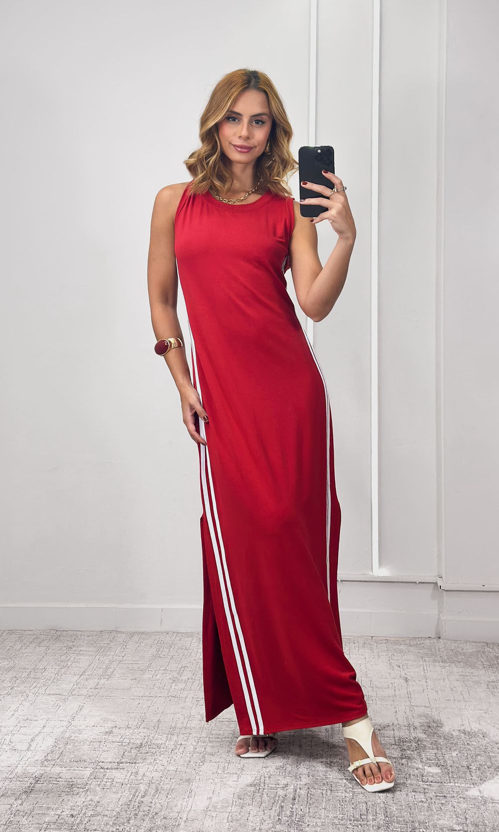 Vestido Cavado Malha Track - Vermelho