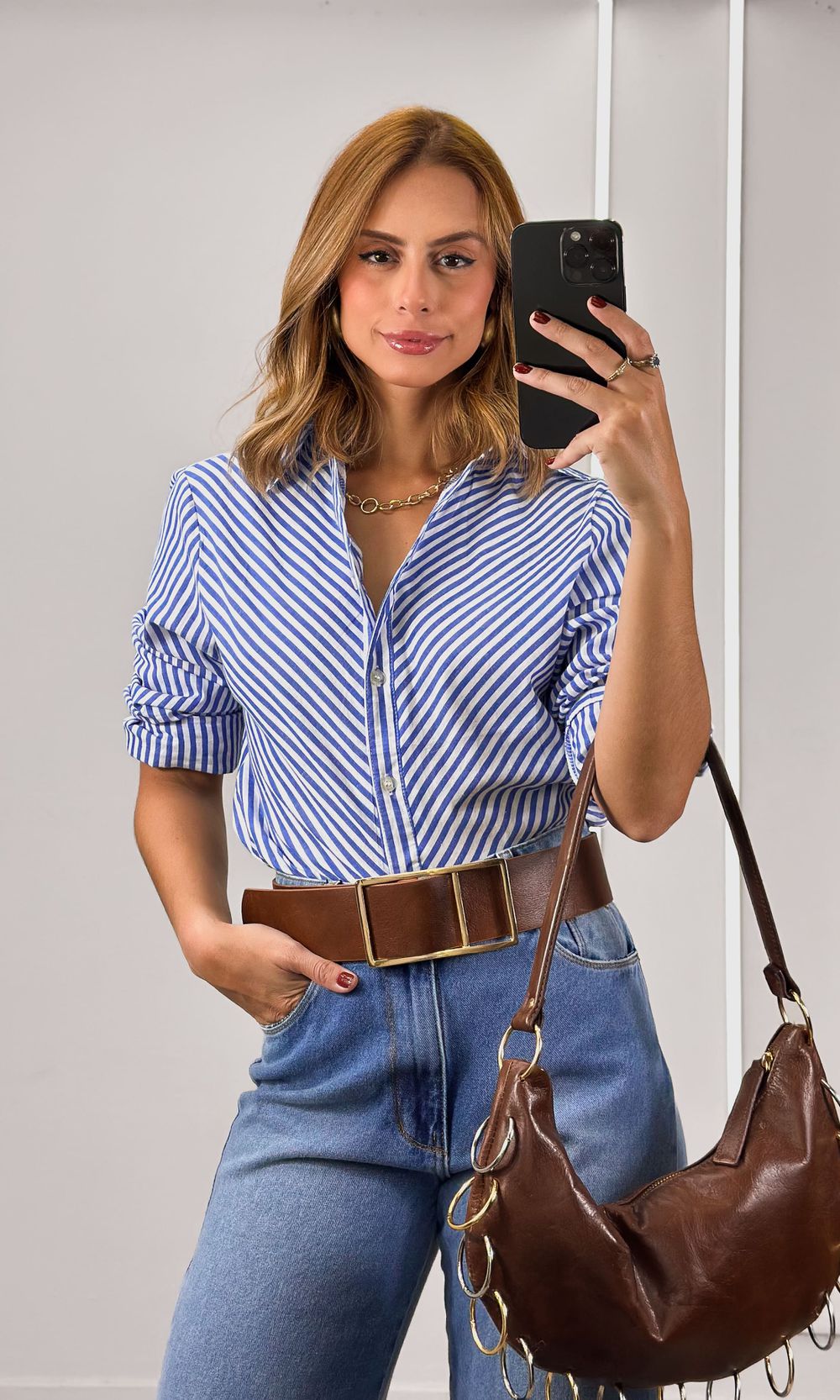 Camisa Listrada com Gola - Azul/Branco - Jack Modas, Moda Feminina e Acessórios 