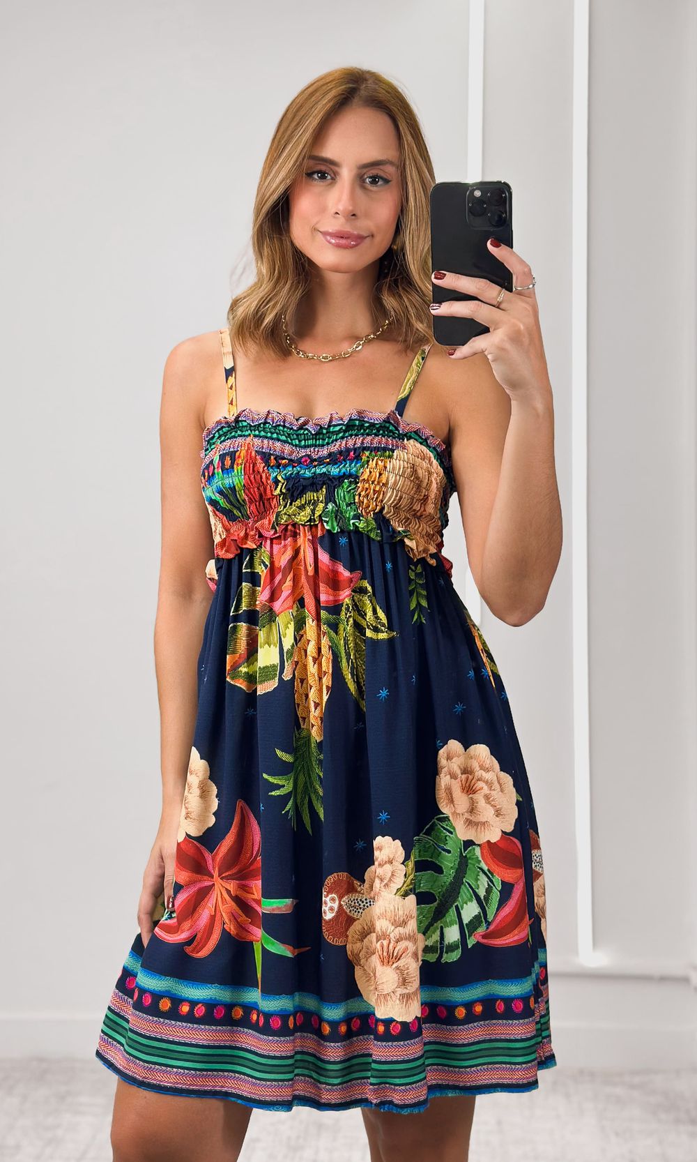 Vestido Busto Lastex Estampa - Azul Marinho/Verde/... - Jack Modas, Moda Feminina e Acessórios 