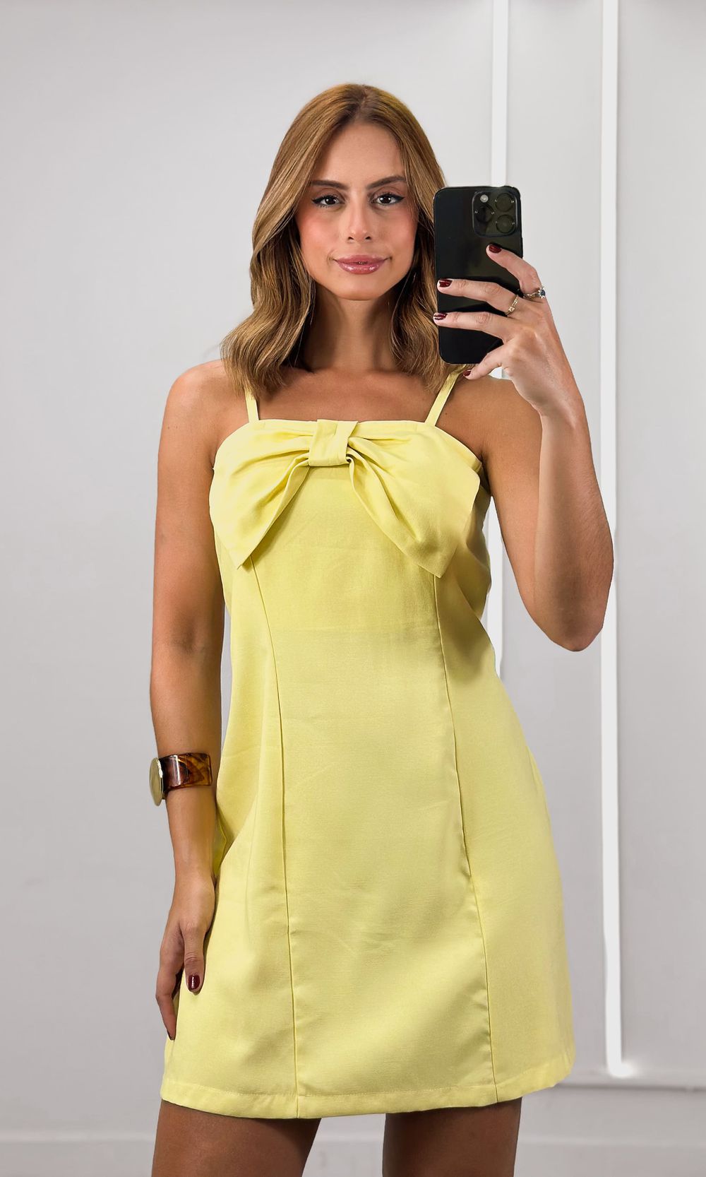 Vestido Alça Decote Laço - Amarelo - Jack Modas, Moda Feminina e Acessórios 