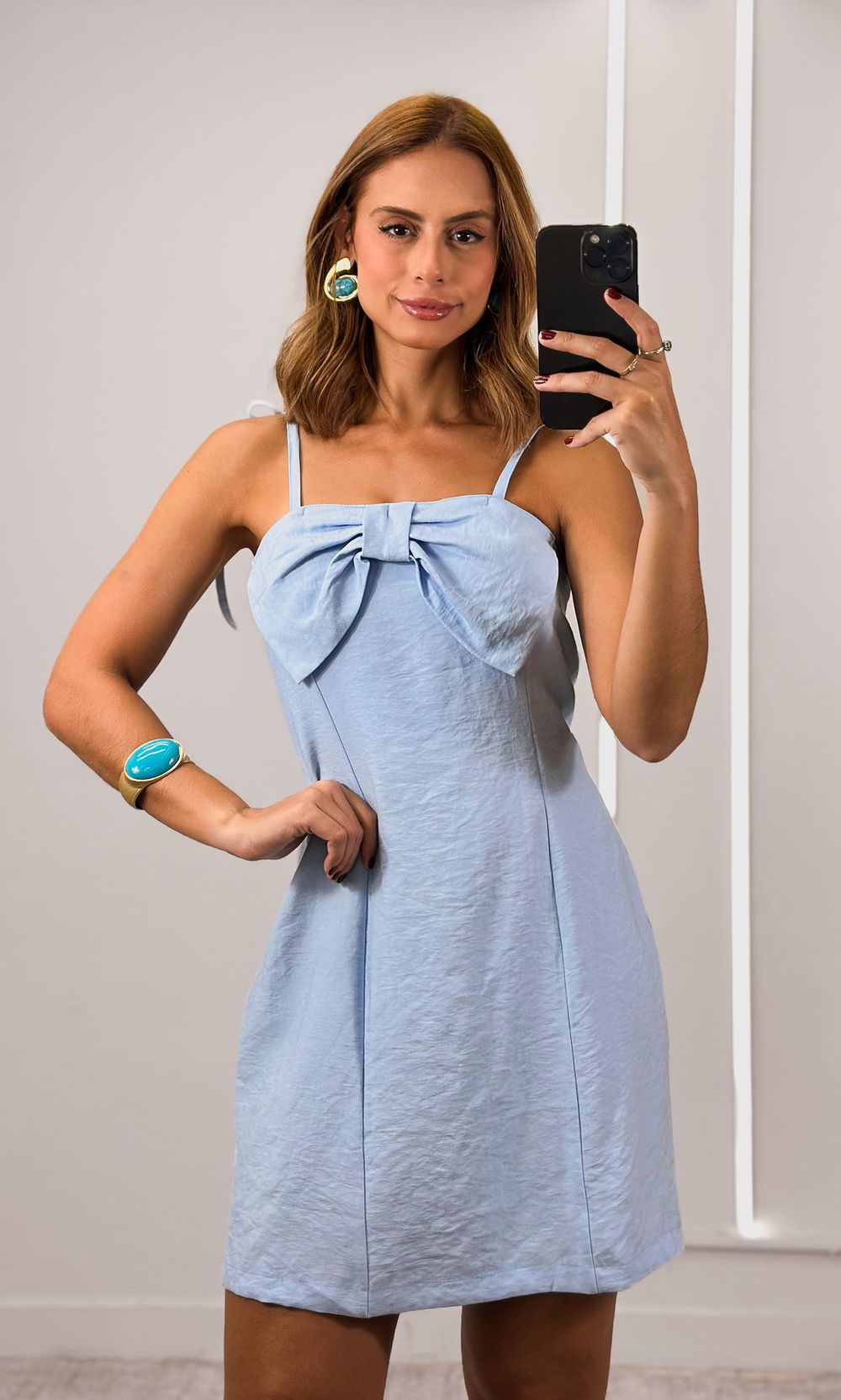 Vestido Alça Decote Laço - Azul - Jack Modas, Moda Feminina e Acessórios 