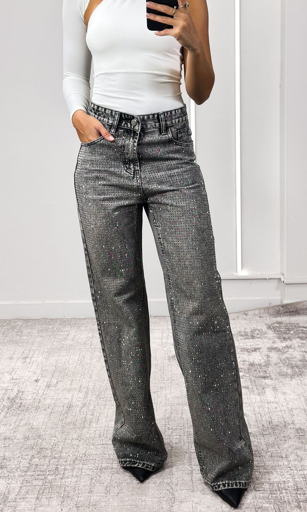 Calça Jeans com Brilho - Preto Estonado