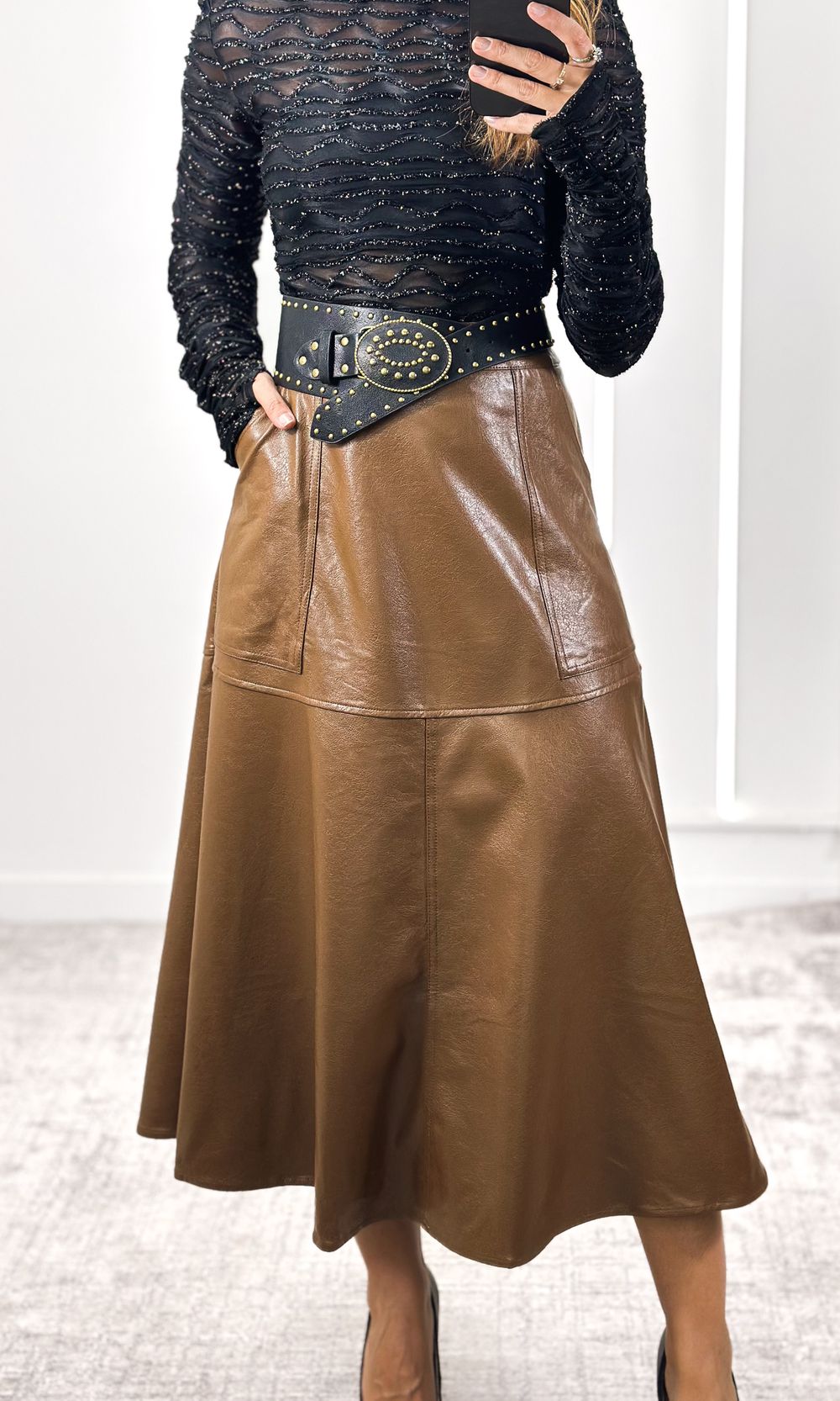 Saia Godê Courino Rebecca - Caramelo - Jack Modas, Moda Feminina e Acessórios 