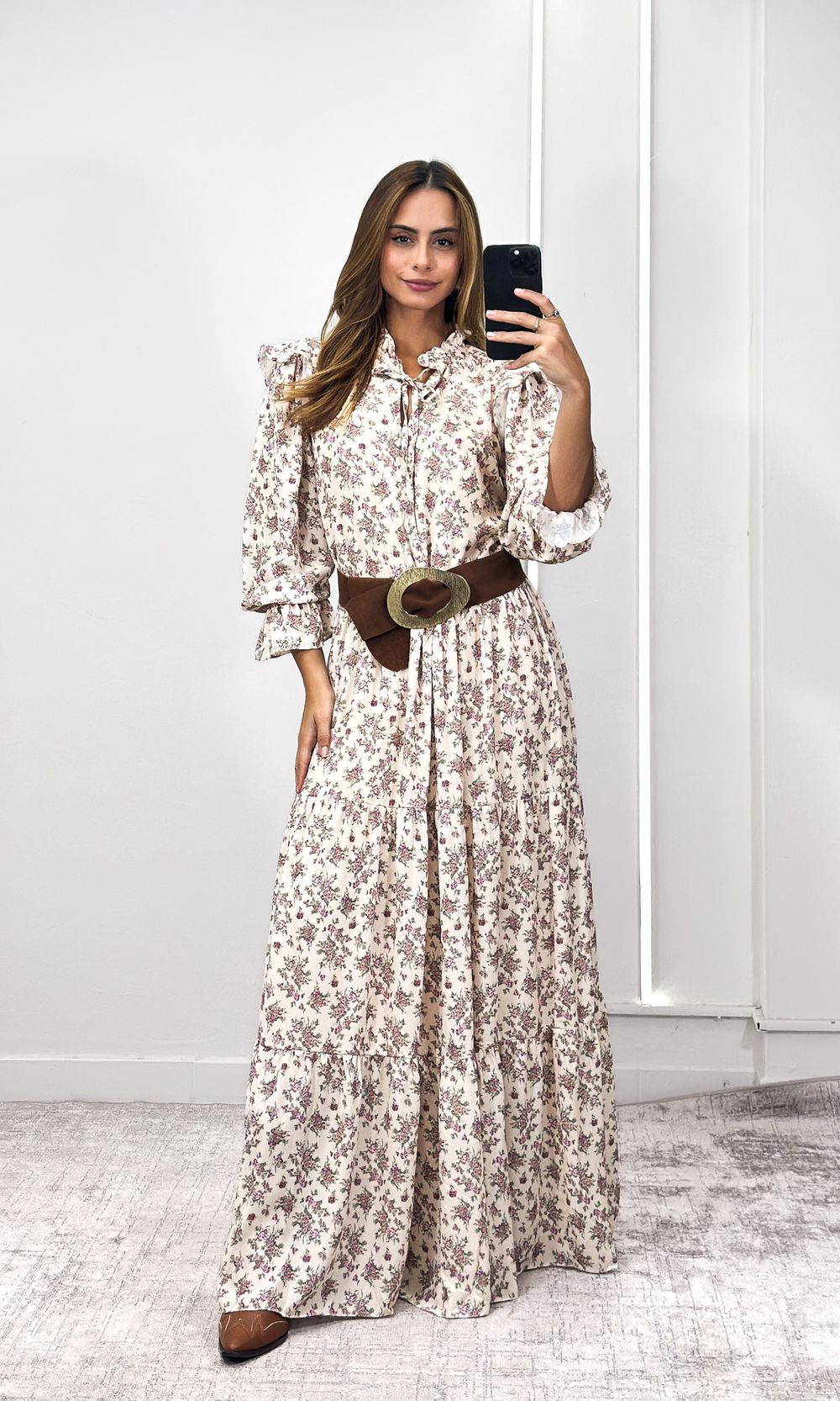 Vestido Longo Liberty - Bege/Rosa - Jack Modas, Moda Feminina e Acessórios 