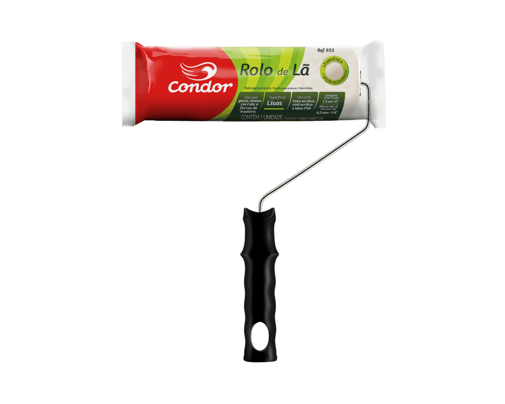 Rolo Profissional de Lã Mista Alta 15 cm com Suporte (Ref. 955) - Condor