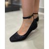 SAPATILHA REBECCA EM GLITTER PRETO COM ACABAMENTO DE COURO