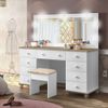 Penteadeira Camarim com 9 Gavetas e Banqueta Branco Amêndoa Planet Baby