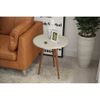 Conjunto Cabeceira Estofada Capitonê 140cm Corino Preto Paris e Mesa Lateral Legs Alta Off White com Luminária de chão Tebarrot Classic Amêndoa