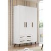 Conjunto Qmovi Retrô Cômoda 3 Gavetas, Guarda Roupa 3 Portas e Berço Branco