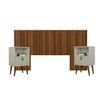 Conjunto Cabeceira Queen Laranjeiras Freijó com Frame e Duas Mesas de Cabeceiras Búzios com Gaveta Off White Linea 