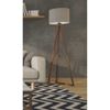 Conjunto Cabeceira Estofada Capitonê 140cm Corino Preto Paris e Mesa Lateral Legs Alta Off White com Luminária de chão Tebarrot Classic Amêndoa