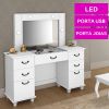 Penteadeira Luapa SEUL Camarim 7 Gavetas 1 Porta Jóias e Espelhos c/ led Branca