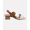 Sandália Angelônia Salto Grosso - Off White / Ouro / Caramelo