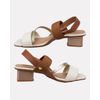 Sandália Angelônia Salto Grosso - Off White / Ouro / Caramelo