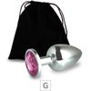 Plug de Metal G Cromado Com Strass 8cm SI (5847) - Pedra Rosa