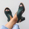 Sandália Salto Grosso Médio Peep Toe Verde - VENEZA - 177.20