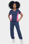 Conjunto Bicolor Azul Marinho e Rosa Em Malha Confort Scrub