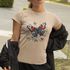 Camiseta Feminina Borboleta Florida 100% Algodão - Cáqui