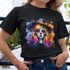 Camiseta Básica Feminina Bruxa Halloween Colorida 100% Algodão Premium - Preto