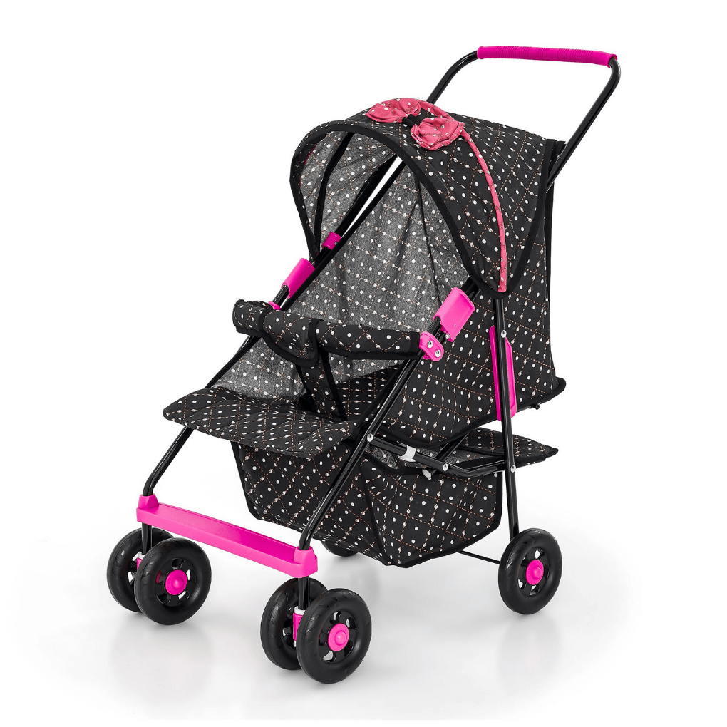 Carrinho de Boneca de Luxo Milano Preto e Rosa - Dani Brinquedos