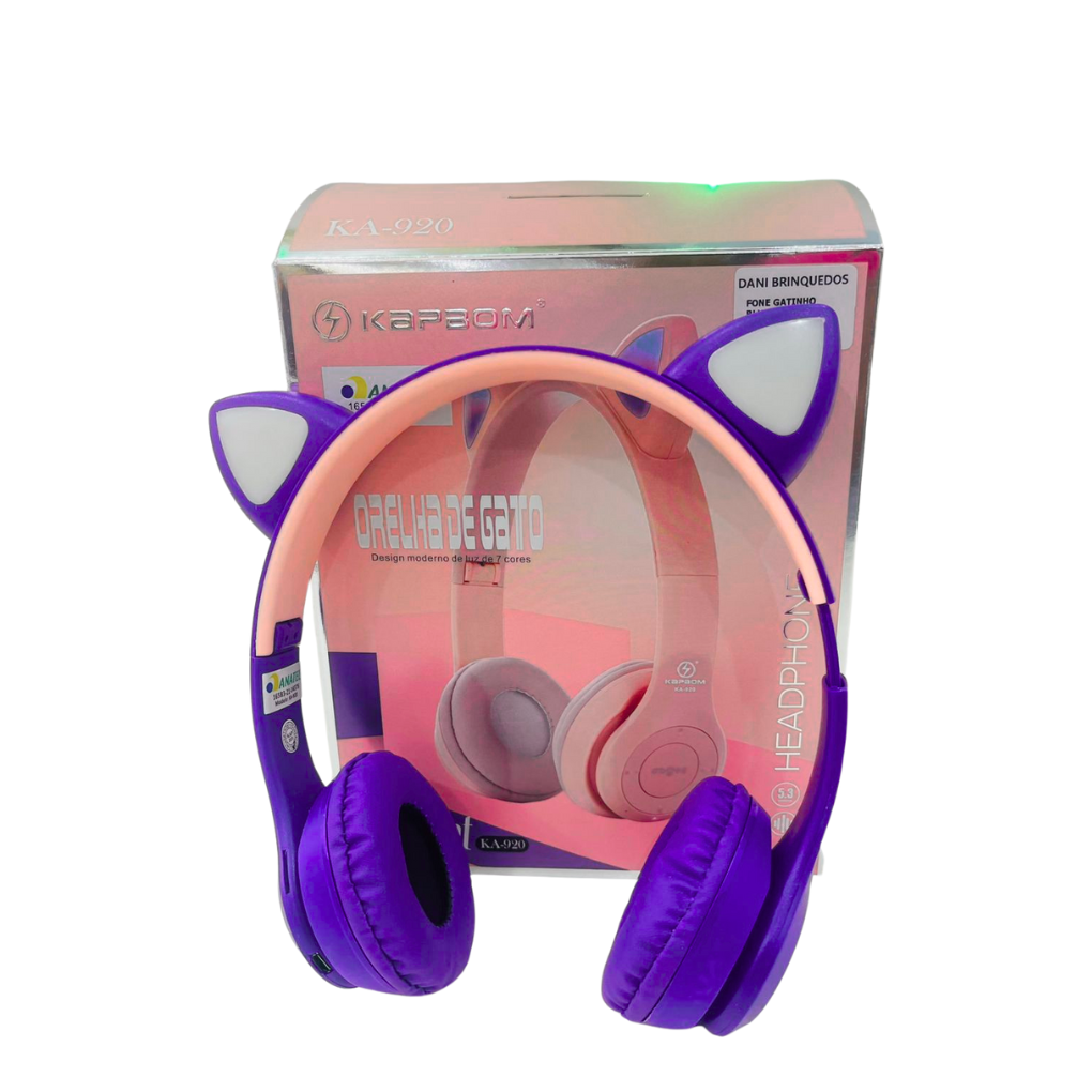 Fone de Ouvido Gatinho com Led Colorido KA-920 - Dani Brinquedos