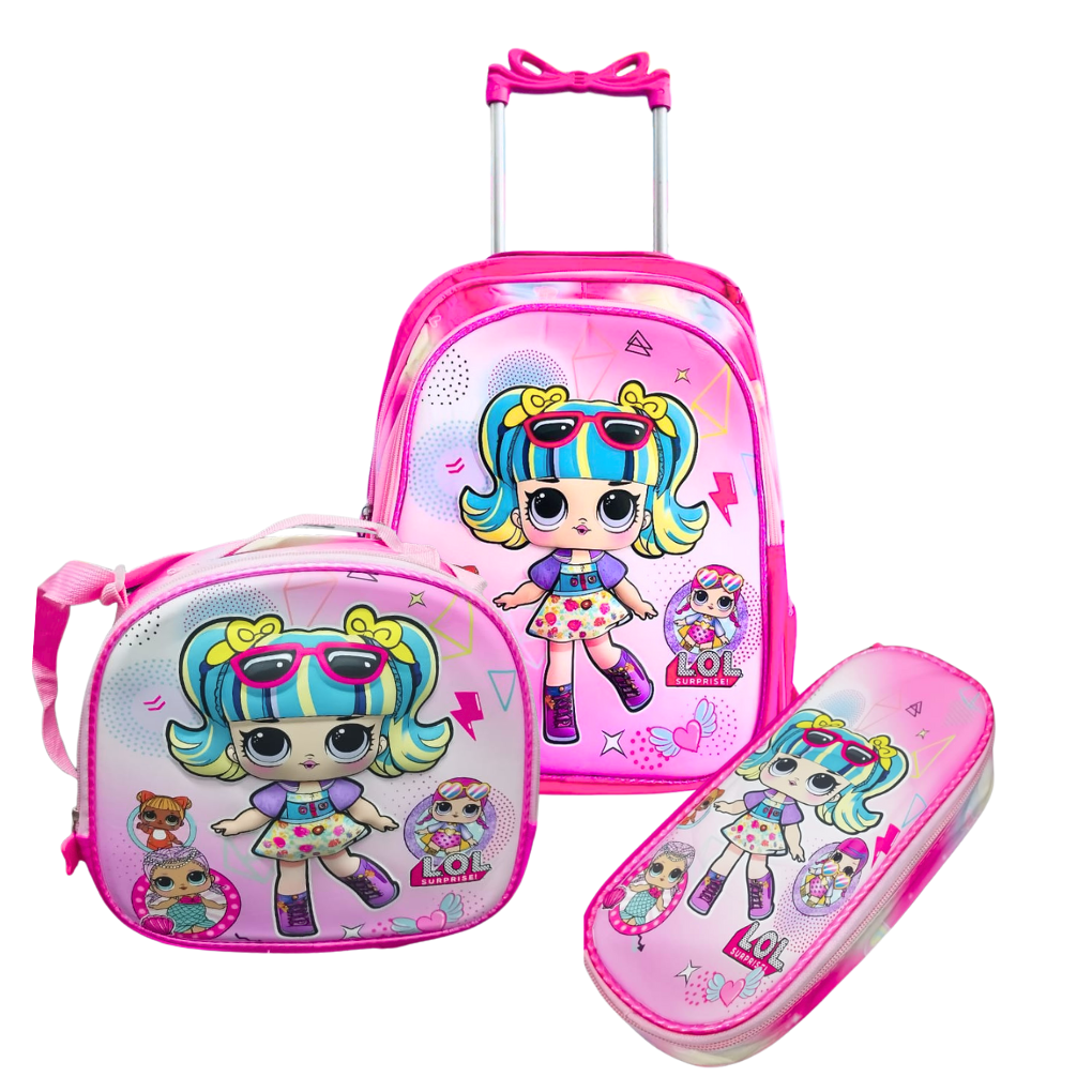  KIT ESCOLAR MOCHILA DE RODINHA, LANCHEIRA E ESTOJ... - Dani Brinquedos