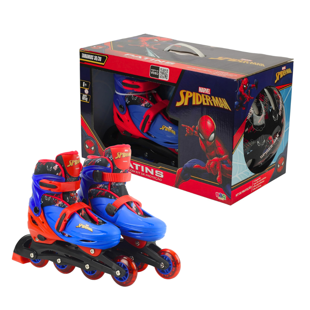 Patins do Homem Aranha com Kit Proteção - Dani Brinquedos