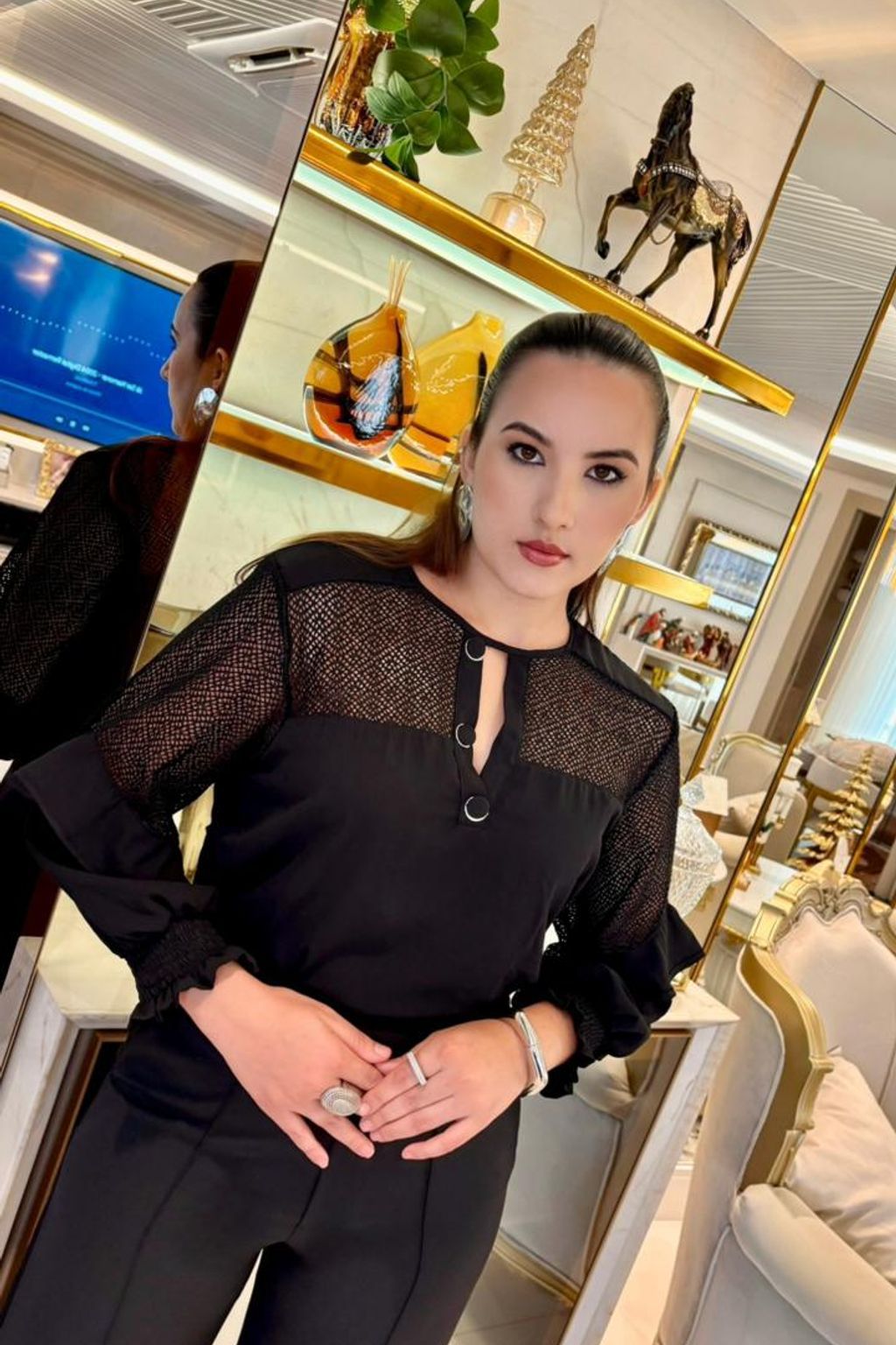 Blusa de crepe com tela