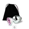 Plug de Metal G Com Pedra Formato de Coração 8cm SI (5850) - Pedra Rosa