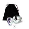 Plug de Metal G Com Pedra Formato de Coração 8cm SI (5850) - Pedra Lilás