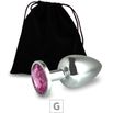 Plug de Metal G Cromado Com Strass 8cm SI (5847) - Pedra Rosa