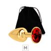 Plug de Metal M Dourado Com Strass SI (7053). - Pedra Vermelha
