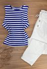 Blusa Regata Canelada Com Listras Azul Escuro 