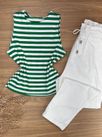 Blusa Regata Canelada Com Listras Verde Escuro 