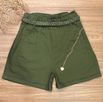 Short Sarja Cenoura Cinto Trançando Corrente Verde Militar